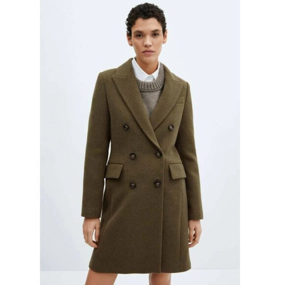 NWT MANGO DALI Double-Breasted Wool Coat, Khaki (Sage toned) – Size Small - Picture 5 of 16